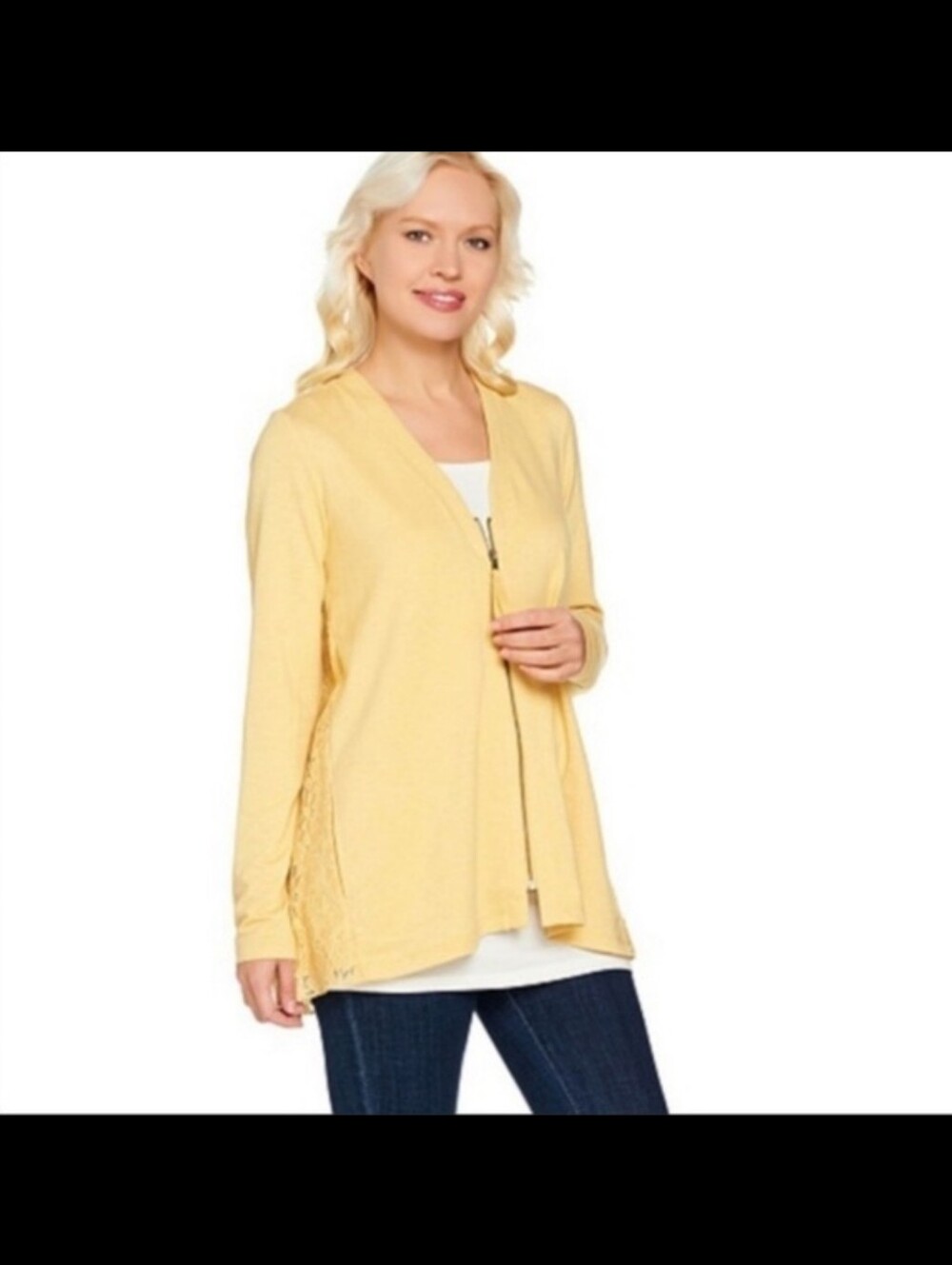LOGO Lounge Lori Goldstein Zip Front Lace Back Cardigan